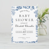 Elegant blauw-wit Baby shower uitnodiging (Staand voorkant)