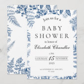 Elegant blauw-wit Baby shower uitnodiging (Voorkant / Achterkant)