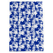 Elegant Blauw Wit Bloemen 70ste Verjaardag Medium Cadeauzakje (Achterkant)