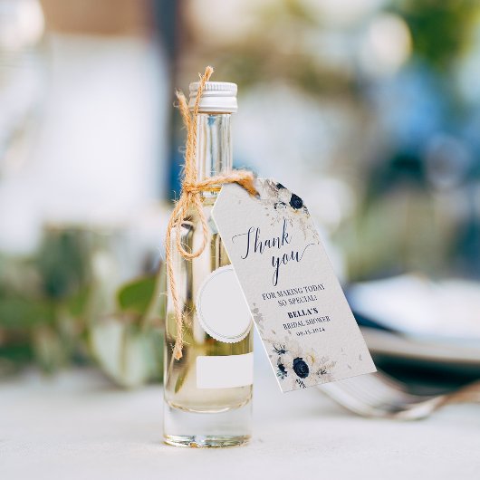 Elegant Blauw & Wit Bloemen Bruids Dank u Cadeaulabel