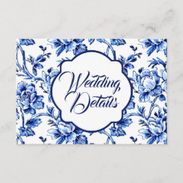 Elegant Blauw & Wit Bloemen Bruiloft Behuizing Kaa Informatiekaartje