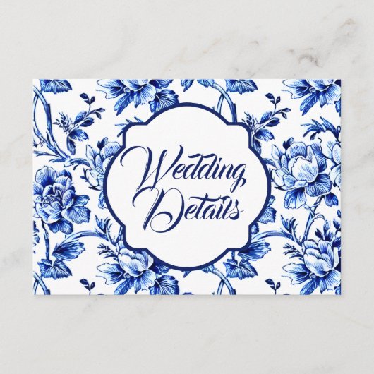 Elegant Blauw & Wit Bloemen Bruiloft Behuizing Kaa Informatiekaartje (Voorkant)