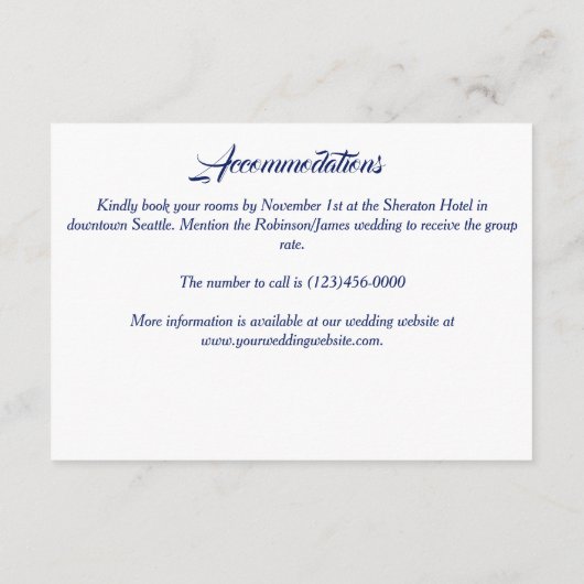 Elegant Blauw & Wit Bloemen Bruiloft Behuizing Kaa Informatiekaartje (Achterkant)