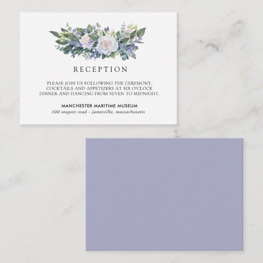 Elegant Blauw Wit Bloemen Bruiloft Receptie Informatiekaartje (Voorkant / Achterkant)