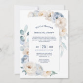 Elegant Blauw Wit Bloemen Bruiloft Receptie Kaart (Voorkant)