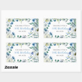 Elegant Blauw Wit Bloemen Custom Verjaardagsfeest Rechthoekige Sticker (Vel)