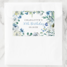 Elegant Blauw Wit Bloemen Custom Verjaardagsfeest Rechthoekige Sticker