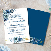 Elegant Blauw Wit Bloemen Islamitisch Moslim Bruil Kaart