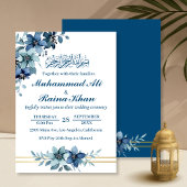 Elegant Blauw Wit Bloemen Islamitisch Moslim Bruil Kaart