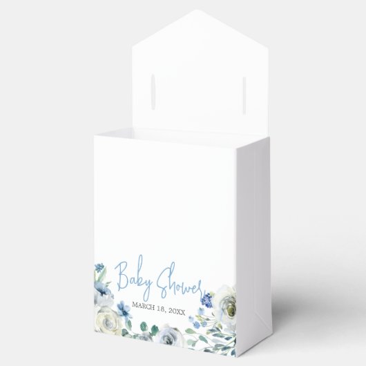 Elegant Blauw Wit Bloemen Jongen Baby shower Bedankdoosjes (Geopend)