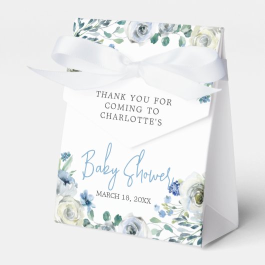 Elegant Blauw Wit Bloemen Jongen Baby shower Bedankdoosjes (Voorkant Zijde)