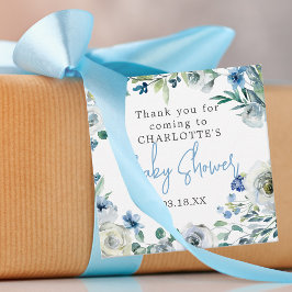 Elegant Blauw Wit Bloemen Jongen Baby shower Bedankjes Labels