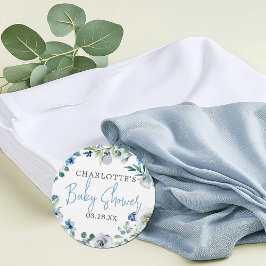Elegant Blauw Wit Bloemen Jongen Baby shower Bedankjes Labels