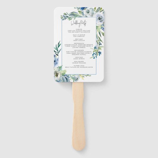 Elegant Blauw Wit Bloemen Lente Tuin Bruiloft Handwaaier (Achterkant)