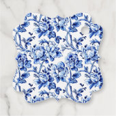 Elegant Blauw Wit Bloemen Toile Bruiloft Bedankjes Labels (Achterkant)
