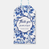 Elegant Blauw Wit Bloemen Toile Bruiloft Cadeaulabel (Voorkant)