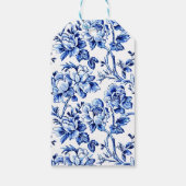 Elegant Blauw Wit Bloemen Toile Bruiloft Cadeaulabel (Achterkant)