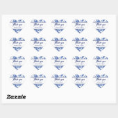 Elegant Blauw Wit Bloemen Toile Bruiloft Dank u Hart Sticker (Vel)