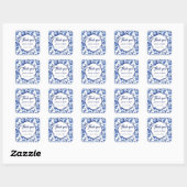 Elegant Blauw Wit Bloemen Toile Bruiloft Dank u Vierkante Sticker (Vel)