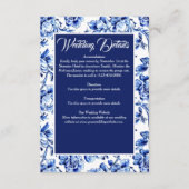 Elegant Blauw Wit Bloemen Toile Bruiloft Informatiekaartje (Voorkant)