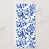Elegant Blauw Wit Bloemen Toile Bruiloft Menu Kaar Kaart (Achterkant)