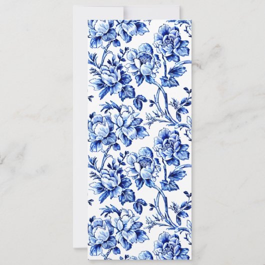 Elegant Blauw Wit Bloemen Toile Bruiloft Menu Kaar Kaart (Achterkant)