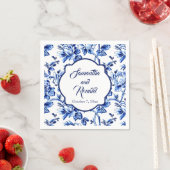 Elegant Blauw Wit Bloemen Toile Bruiloft Servet (Insitu)