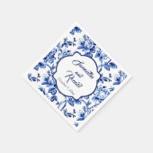 Elegant Blauw Wit Bloemen Toile Bruiloft Servet (Hoek)