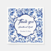Elegant Blauw Wit Bloemen Toile Bruiloft Servet (Voorkant)