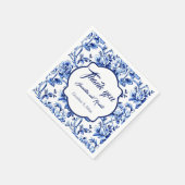 Elegant Blauw Wit Bloemen Toile Bruiloft Servet (Hoek)