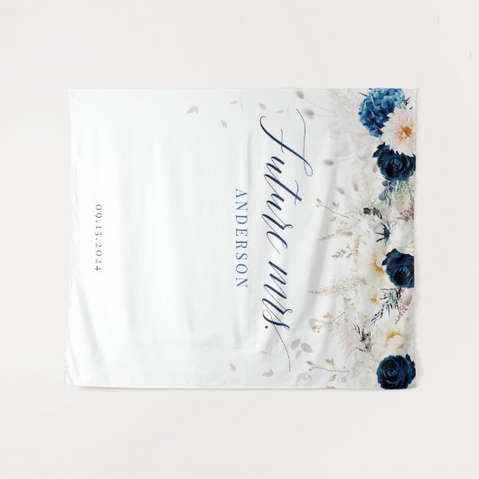 Elegant Blauw Wit Bloemen Vrijgezellenfeest Achter Wandkleed (Voorkant (horizontaal))