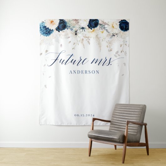 Elegant Blauw Wit Bloemen Vrijgezellenfeest Achter Wandkleed (In situ)