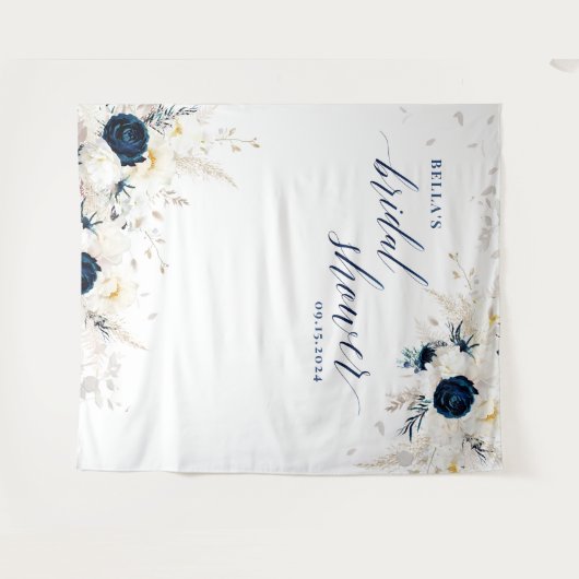 Elegant Blauw Wit Bloemen Vrijgezellenfeest Achter Wandkleed (Voorkant (horizontaal))