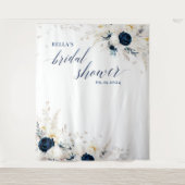 Elegant Blauw Wit Bloemen Vrijgezellenfeest Achter Wandkleed (Voorkant)