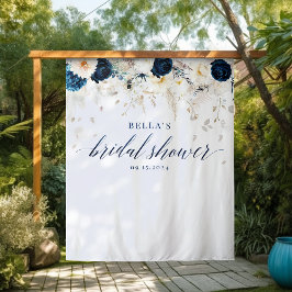 Elegant Blauw Wit Bloemen Vrijgezellenfeest Achter Wandkleed