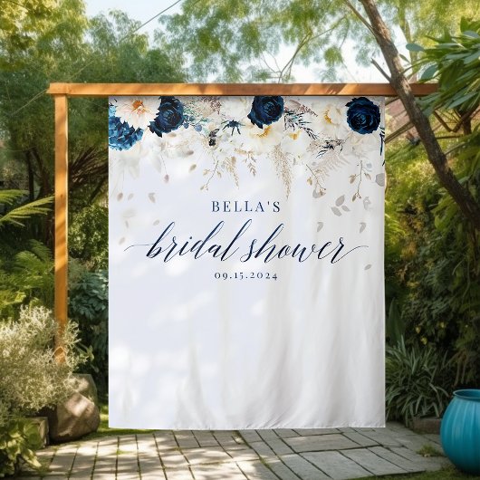 Elegant Blauw Wit Bloemen Vrijgezellenfeest Achter Wandkleed