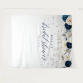 Elegant Blauw Wit Bloemen Vrijgezellenfeest Achter Wandkleed (Voorkant (horizontaal))