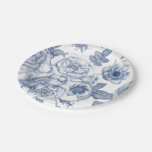 Elegant blauw wit  bloemenpatroon bord (Gekanteld)