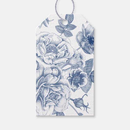 Elegant blauw wit  bloemenpatroon label cadeaulabel (Voorkant)