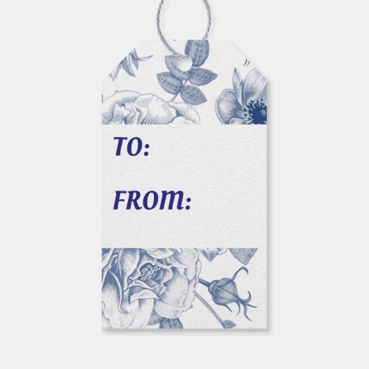 Elegant blauw wit  bloemenpatroon label cadeaulabel (Achterkant)