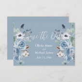 Elegant Blauw & Wit Bloemenschrift Bewaar de Datum Save The Date (Voorkant / Achterkant)