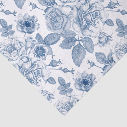 Elegant blauw wit bloemig feestweefsel tissuepapier (Detail)