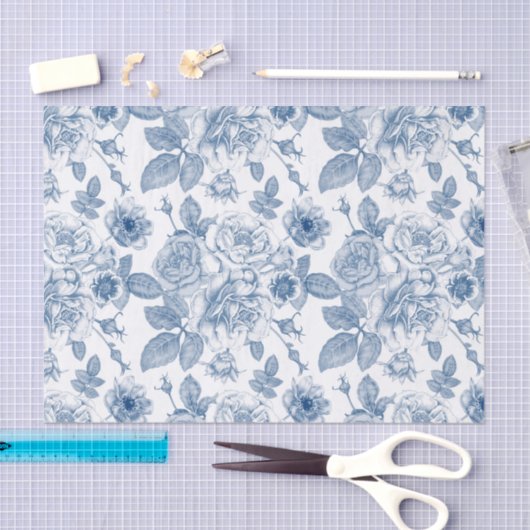 Elegant blauw wit bloemig  feestweefsel tissuepapier (Craft)