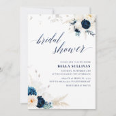 Elegant blauw & wit bloemig Vrijgezellenfeest Kaart (Voorkant)