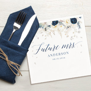 Elegant blauw & wit bloemig Vrijgezellenfeest Servet
