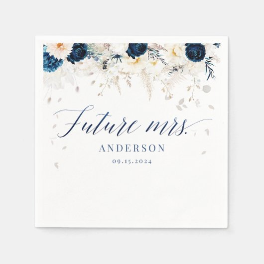 Elegant blauw & wit bloemig Vrijgezellenfeest Servet (Voorkant)