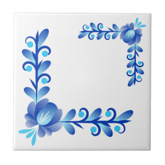 Elegant blauw & wit bloemmotief mediterraan tegeltje