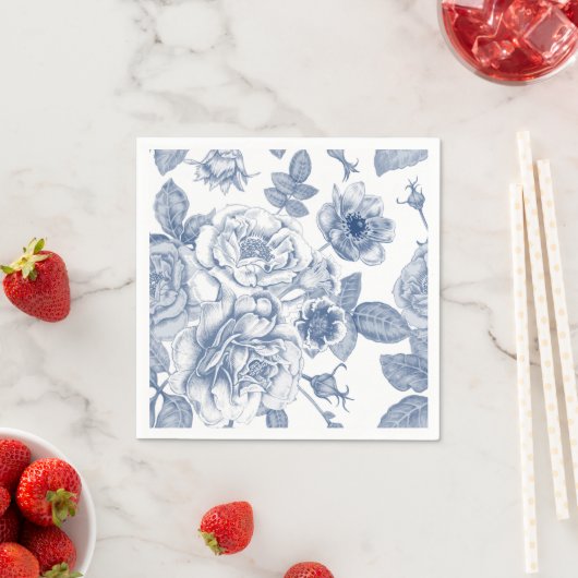 Elegant blauw wit  bloemmotief servetten (Insitu)