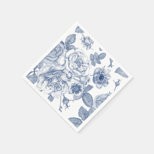 Elegant blauw wit  bloemmotief servetten (Hoek)