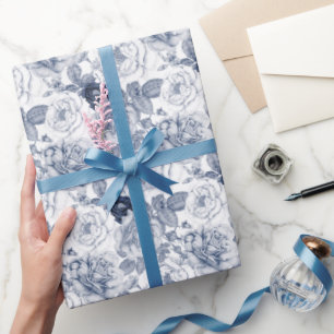 Elegant blauw wit bloempatroon  cadeaupapier